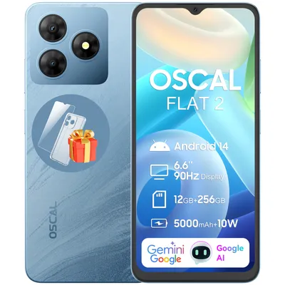 Produktbild von Blackview OSCAL FLAT2 AI Smartphone ohne Vertrag 6,6″, 12 GB RAM+256 GB ROM/2 TB, Android 14 Handy, 5000 mAh Akku, 4G Dual SIM, Fingerdruck, Blau