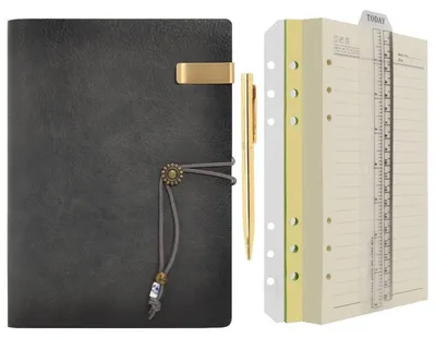 Productafbeelding van Leren A5 notitieboek met ringband, inclusief pen, navulbaar, vintage omslag, grijs
