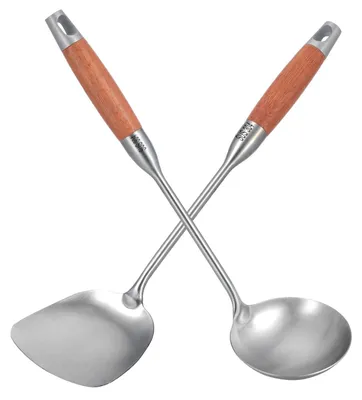 Image de Lot de 2 : spatule pour wok et louche à soupe en acier inoxydable