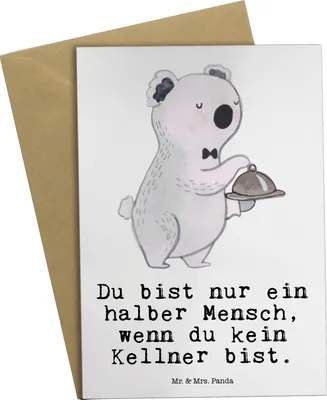 Produktbild von Mr. & Mrs. Panda Grußkarte Kellner Herz - Weiß - Geschenk, osterkarte, Restaurant, Ausbildung, vatertagskarte, osterkarten, Spruch, Lustig, weihnachtskarten