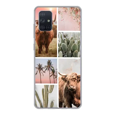 Produktbild von MuchoWow® Handyhülle Schutzhülle Hülle für Samsung Galaxy A71 Schottischer Highlander - Sukkulente - Pastell Silikon Softcase Handy Hülle - Kartenbesitzer