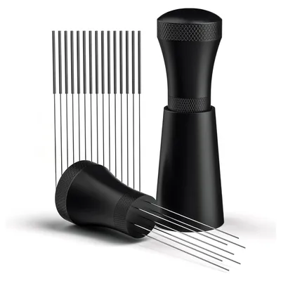 Produktbild von Foonii Wdt Tool, Abnehmbar Kaffee Distributor mit Ständer mit 7 Espresso Nadel 0,3 mm, Aluminium Wdt Tool Espresso Coffee Distributor, Geschenke für Baristas (Schwarz)