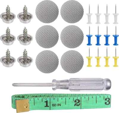 Produktbild von Mmgoqqt Dachhimmel Reparatur Set 65-teilig für alle Autos, inkl. Nieten, 60 Stecknadeln, Schraubendreher, Maßband, Stoff, Grau, 2 cm, Rostbeständig, keine weiteren Werkzeuge nötig