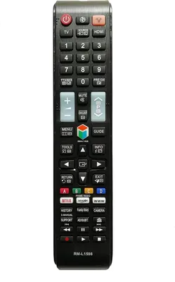 A black TV remote control is shown against a white background.