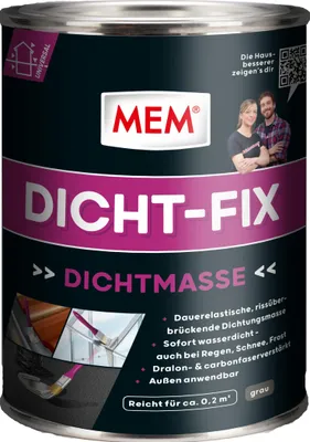 Produktbild von MEM Dicht-Fix, Für alle üblichen Untergründe, Zur Abdichtung von Undichtigkeiten und kleineren Leckstellen, Einfache Anwendung, Gebrauchsfertig, UV-beständig, 375 ml, Grau