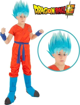 Dragonball Kostüm Goku Saiyan Super für Kinder deluxe inkl. blauer Perücke Fasching Karneval Mottoparty Kindergeburtstag Manga Anime Cosplay