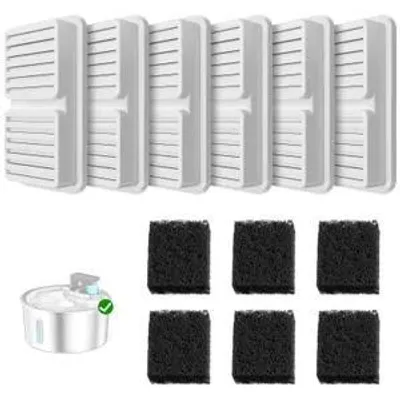 Produktbild von Katzenbrunnen Filter, 6+6 Stück Ersatzfilter für Edelstahl Trinkbrunnen Katzen,Trinkbrunnenfilter Haustierfilter für Katzen und Hunde Wasserbrunnen