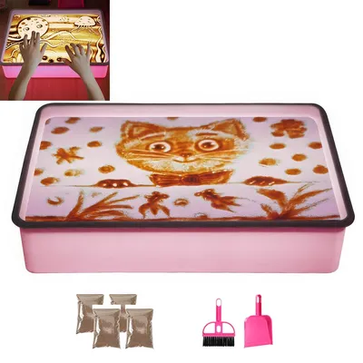 Produktbild von Sandmalerei Lichtkasten für Kinder mit 2 Packungen NatursandSand, Sandtablett Set für Kinder Sand Sensory Spielzeug ab 3 Jahr, 40x28x9cm (Rosa)