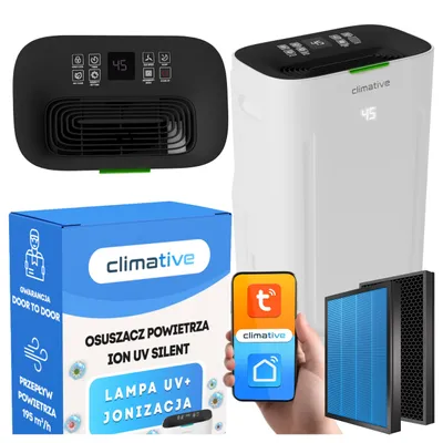 Zdjęcie produktu dla Osuszacz powietrza 20l 195 m³/h oczyszczacz 2w1 Climative DH-20S UV Silent ION HEPA H13 WiFi Tuya Smart Life HEPA do 40m² Timer Zbiornik 6,5l