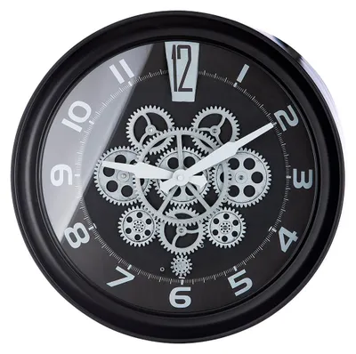 Produktbild von Gilde Wanduhr, rund, "Pinon", Zahnradmotiv, Glas, Metall, schwarz, VE 1, L. 9.5 cm, D. 43 cm 50288 4001250502883