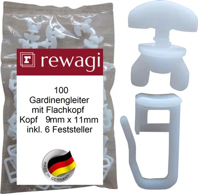 Zdjęcie produktu dla rewagi® 100x ślizgacze płaskie 9x11 mm + 6 hamulców - biały - plastik - 25 mm