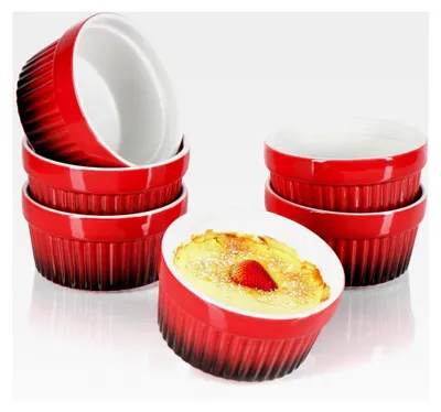 Produktbild von 6x Ragout Fin Schalen - Ofenfeste Förmchen in rot - Crème Brûlée Schälchen - Dessertschalen mit je 185 ml