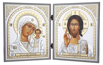 Christliches Reisealtar-Diptychon, Holz, 30x18 cm, Gottesmutter & Jesus