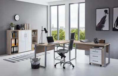 Produktbild von BMG Möbel Büromöbel-Set, Office Edition Set 2, eiche sonoma/ weiß hochglanz