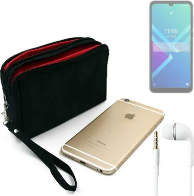 Produktbild von TOP SET kompatibel mit Wiko Y82 Handy Hülle Gürteltasche schwarz + Kopfhörer Travel Bag Travel-Case mit Diebstahlschutz praktische Schutz Hülle