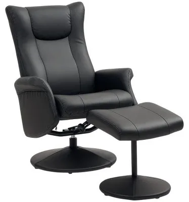 Produktbild von Fernsehsessel Schwarz 79 x 70 x 105 cm mit Hocker 360 Grad Drehbar Liegefunktion Rueckenlehne TV Sessel Kunstleder