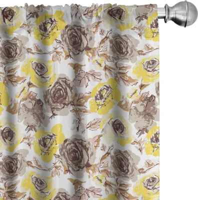 Immagine prodotto di ABAKUHAUS Tende vintage, tende, rose dall'aspetto grunge - vintage femminile - romantico - rinascita della natura, 2 pezzi 75 x 175 cm, giallo beige marrone