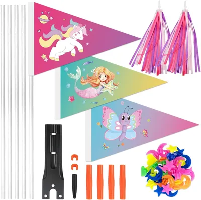 Immagine prodotto di Bandierine per biciclette per bambini - Set da 3 - Unicorno, sirena e farfalla