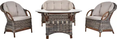 Produktbild von KRINES HOME Rattan Wintergartenset Charles Rattanmöbel Set Rattanset 4 teilig Wintergarten Sitzgruppe (Mehrfarbig)