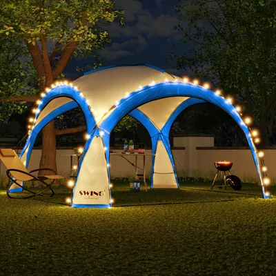 Produktbild von LED Event Pavillon 3,6 x 3,6m DomeShelter Garten Pavillion inkl. Solarmodul Pavilion Designer Gartenzelt Camping Pavilon Partyzelt mit Beleuchtung - blau