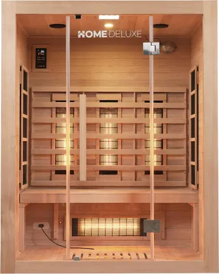 Produktbild von HOME DELUXE – Infrarotkabine SAHARA L – 150 x 120 x 190 cm - für 2 - 3 Personen, 6 Vollspektrumstrahler, Holz: Hemlocktanne I Infrarotsauna, Sauna, Wärmekabine, Infrarot