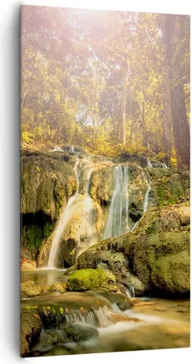 Produktbild von Bild auf Leinwand - Leinwandbild - Wald Wasserfall Natur Umwelt - 65x120cm - Wand Bild - Wanddeko - Leinwanddruck - Bilder - Kunstdruck - Wanddekoration - Leinwand bilder - Wandkunst - PA65x120-2959
