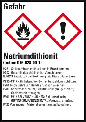 Produktbild von Dreifke® Aufkleber I GHS-Etikett Natriumdithionit, GefStoffV/GHS/CLP, Folie, ...