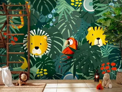 Produktbild von Vlies Fototapete für Kinder 400x280 cm Tapeten Wandtapete XXL Dschungel Kinderzimmer Tiere Natur e-A-10038-a-b