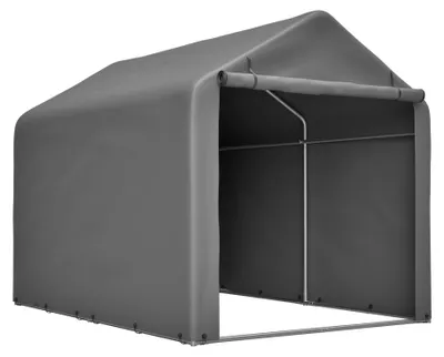 Produktbild von Fahrradgarage 160x220x165 cm Grau, Wetterfeste Fahrradgarage PE mit Rolltor & Stahlrahmen: Wasserdichter Schuppen für E-Bike & Gartengeräte