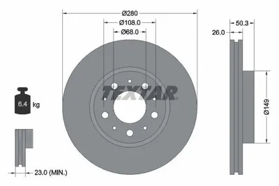 Obrázok produktu pre 2 brzdové kotúče Textar 280 mm vpredu pre Volvo C70 S70 V70 S90 V90 850 940 960