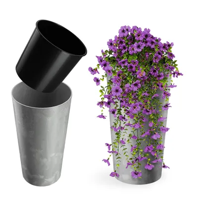 Image de KADAX Pot de fleurs Couvercle de pot de fleurs 47cm avec insert Support de fleurs Plastique Gris