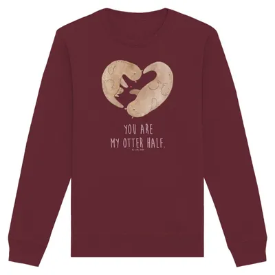 Produktbild von Mr. & Mrs. Panda Baumwoll Pullover Otter Herz Größe XXL - Burgundy - Geschenk, Sweatshirt, Liebe, Hochzeitstag, Sweater, Pulli