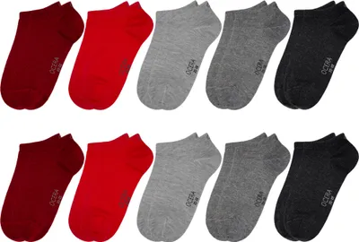 Produktbild von OCERA 10 Paar Kinder Sneaker Socken für Mädchen und Jungen - Rot-Grau-Mix 27/30