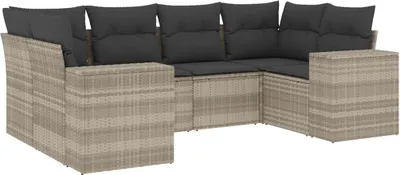 Produktbild von vidaXL 6-tlg. Garten-Sofagarnitur mit Kissen Hellgrau Poly Rattan