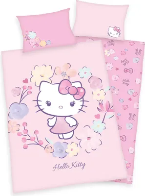 Produktbild von "Hello Kitty" Bio-Bettwäsche /  Babybettwäsche / Kleinkinderbettwäsche, 100% Baumwolle ( Flanell ), 40x60 cm + 100x135 cm