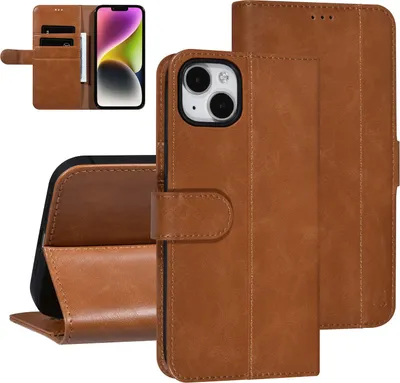 Image de UNIQ Accessory iPhone 14 & 15 Plus Brown Booktype Card holder for 3 cards - Magnetic closure