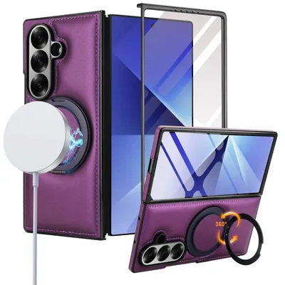 Obrázek produktu pro Pro Samsung Galaxy Z Fold7 MagSafe Kožené pouzdro s integrovaným krycím sklem Purple