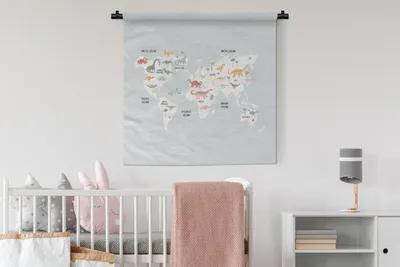 Produktbild von MuchoWow® Wandteppich Wandbehang Karte - Kind - Dino 90x90 cm Tapisserie Dekoration Wandtuch - Wandaufhänger