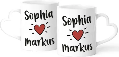 Produktbild von personalisierte Partnertasse 2er Set Herzhenkel Liebes-Geschenk mit eigenen Namen für Paare SpecialMe® Set weiß Herz-Tasse