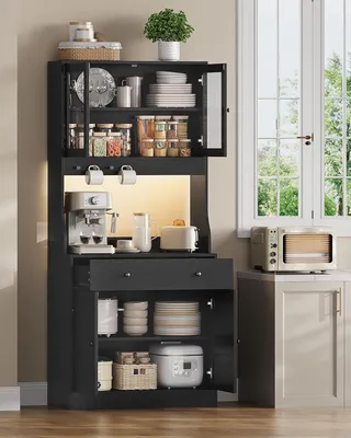 Produktbild von AODEMOKO Küchenschrank, Buffetschrank Hochschrank mit Schublade und LED, Schwarz