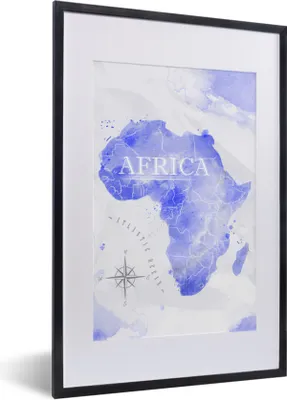 Produktbild von MuchoWow® MuchoWow® Gerahmtes Poster Weltkarten - Wasserfarben - Blau 40x60 cm - Poster mit zchwarzem Bilderrahmen - Poster in Rahmen