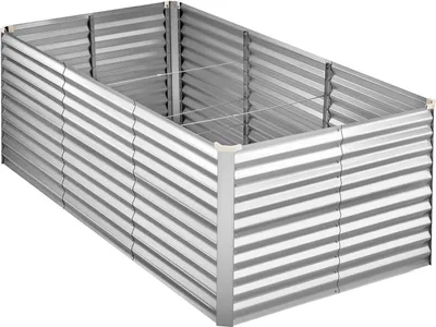 Produktbild von Verzinktes Hochbeet, 2400 x 1200 x 860 mm, rechteckiger Metall-Pflanzkasten-Bausatz für den Außenbereich, Pflanzkasten ohne Boden mit Handschuhen, rostfreies Aluminium-Zink, zum Anbau von Blumen und Gemüse, silberfarben