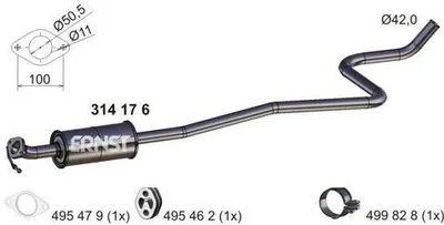 Produktbild von ERNST 314176 Mittelschalldämpfer Schalldämpfer für FORD Fiesta Mk6 Schrägheck (JA8, JR8) Fiesta Mk6 Kastenwagen