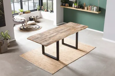 Produktbild von Baumkanten-Esstisch mit Ansteckplatten, Mango, U-Gestell 200 (300) x 100 cm NOAR