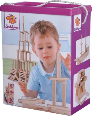 Produktbild von Eichhorn 100001612 Holzbaukasten Holzsteine zum Bauen, inkl. Vorlagen, aus100 Prozent em Buchenholz, 200 teilig, für Kinder ab Zwei Jahren