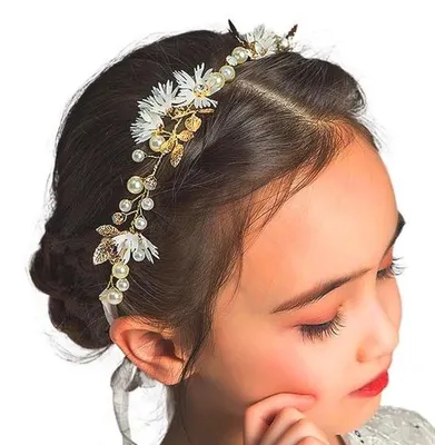Produktbild von Goldene Blumenhaarreif für Mädchen, Accessoire für Hochzeit und Kommunion