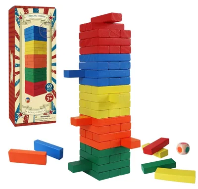 Image de Jeu d'équilibre en bois, 60 pièces. Jeu de construction et d'empilement pour enfants et adultes. Jouet en bois Montessori. Coffret cadeau pour les familles. Boîte de couleurs vives
