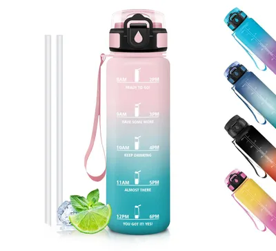 Produktbild von Trinkflasche 500 ml BPA-frei mit Strohhalm, auslaufsicher, Wasserflasche Sport
