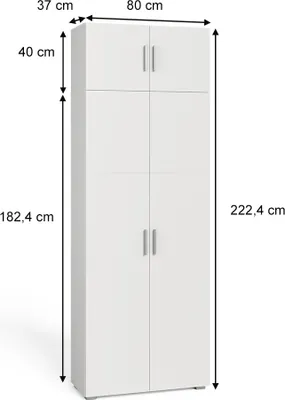 A white cabinet with dimensions indicated by text and arrows.