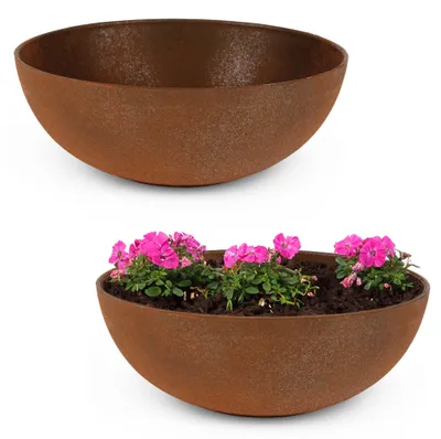 Produktbild von Runde bauchige 19 cm Pflanzschale für draussen, rost-optik braun